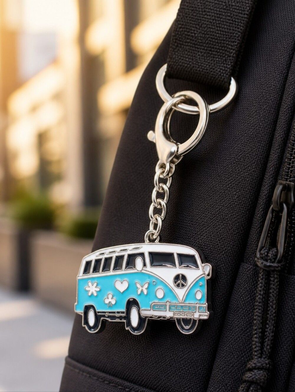 Hippie Van Party Bus Backpack Keychain Keyring Novelty Die-Cast Enamel Clip Gift